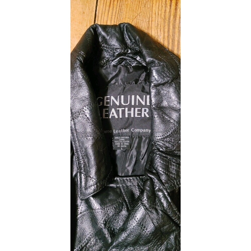 Vintage Y2K Genuine Leather Navarre Leather Company Black Belted Trench Coat L - Picture 5 of 7